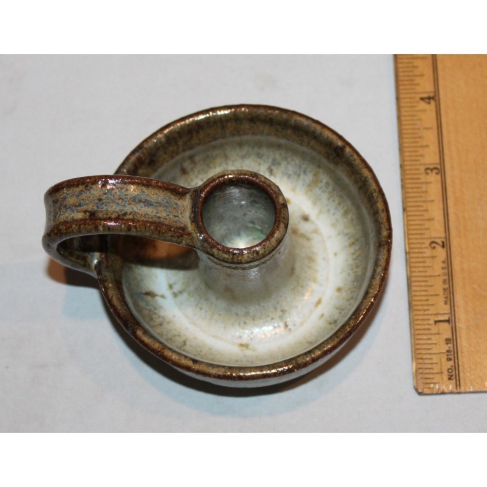 J. Borggren signed pottery candle holder decor beige browns  finger handle - Picture 5 of 7